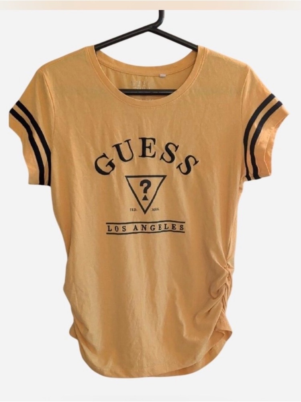 Guess Yellow Short Sleeve Tee with Side Ruching Lg.